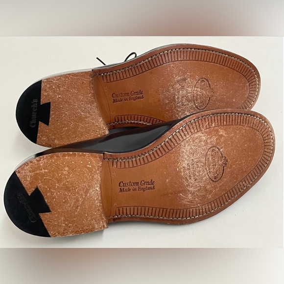 Church's Custom Grade Shannon Polished Binder Derby Black Leather Shoes Size 8.5 - Picture 8 of 10